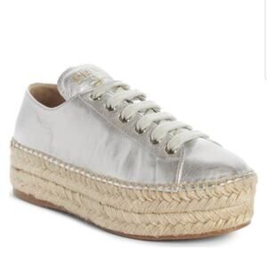 PRADA Metallic Silver Napa Platform Espadrille Sneaker Sz 40 / 10 $730